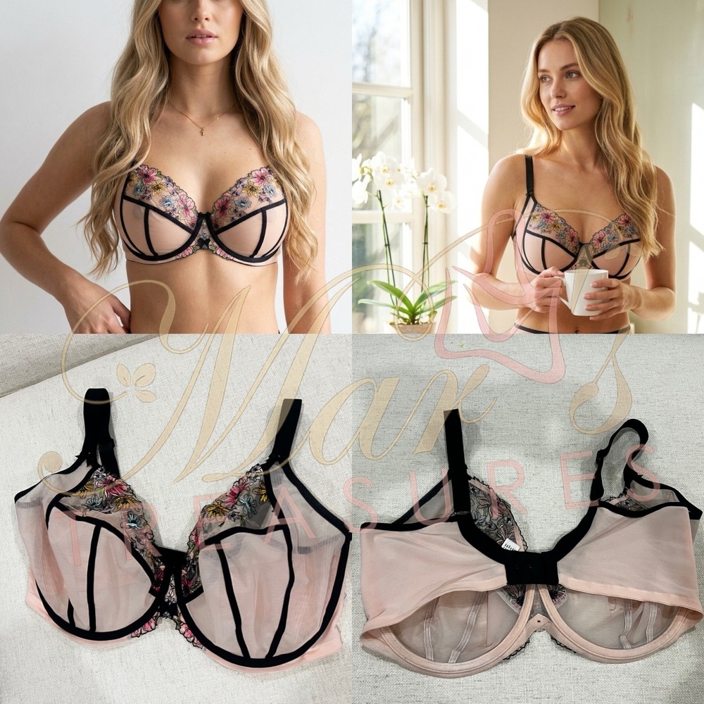 ELOMI Carrie Sheet Floral Print Light Pink Women's Bra Sz 40K